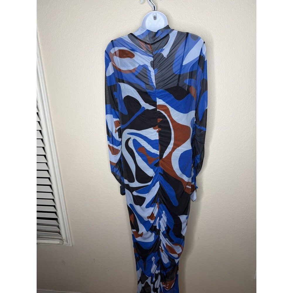 New Monica Ahanonu Long Sleeve Maxi Mesh Dress Blue Black 2pc Size XL NWT - Picture 6 of 9